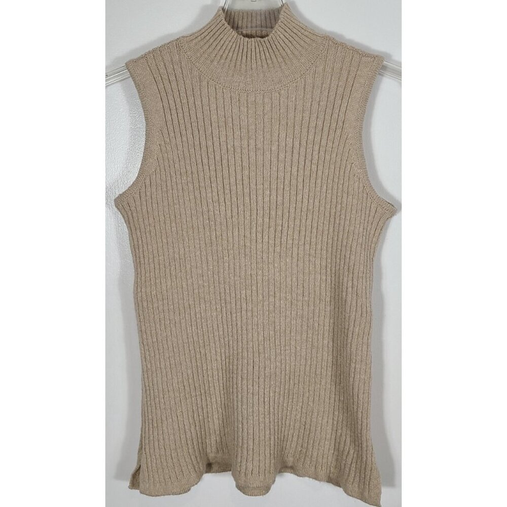 Chico's Women's Size 2 Beige Sweater Top Ribbed Sleeveless High Neckline